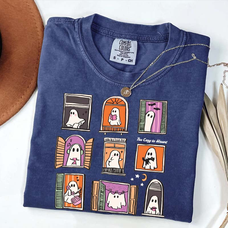 Too Cozy To Haunt Ghost Window T-Shirt