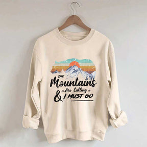 Retro Mountains Are Calling Hiking Camping Sweatshirt