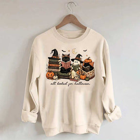All Booked For Halloween Pumpkin Cats Book Sweatshirt