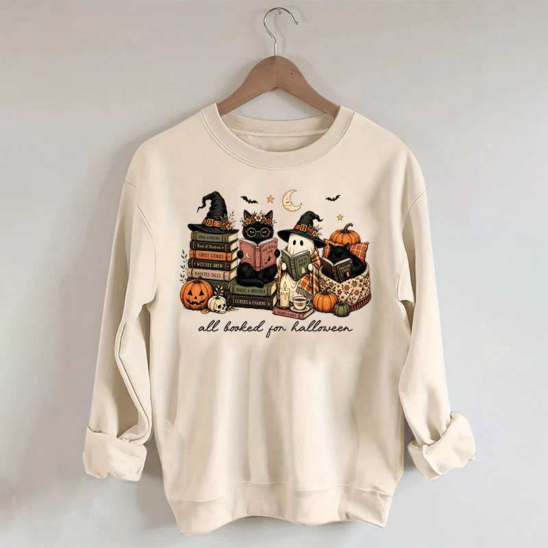 All Booked For Halloween Pumpkin Cats Book Sweatshirt