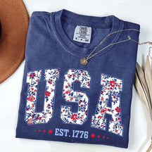 Flower USA Floral Patriotic T-Shirt