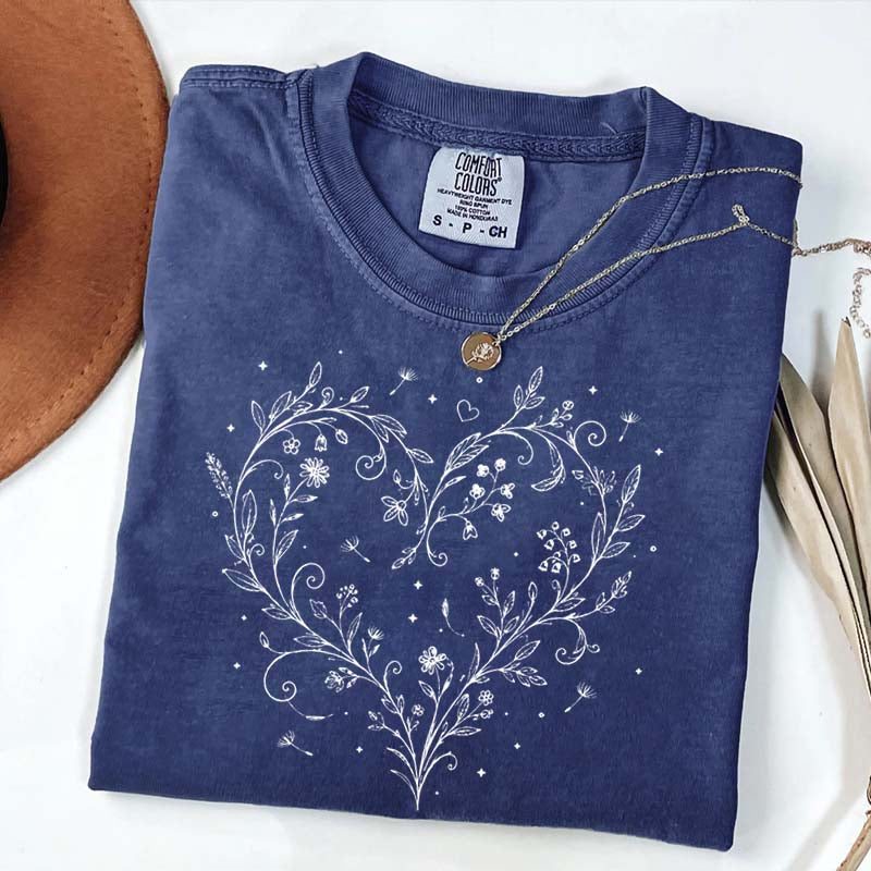 Botanical Dandelion Heart Wildflower T-Shirt
