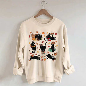 Thanksgiving Retro Black Cat Fall Sweatshirt