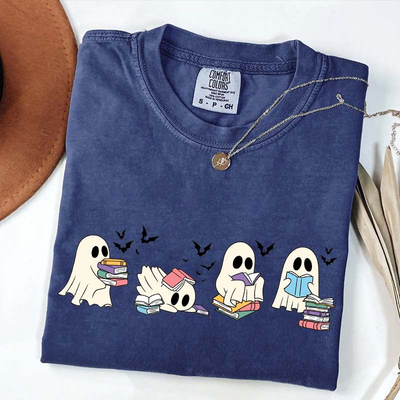 Cute Ghost Reading Book Halloween T-Shirt