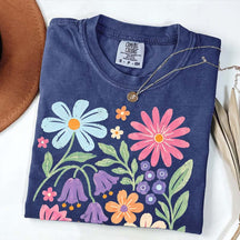 Retro Floral Vintage Folk Art Flower Boho Pink Flowers T-Shirt