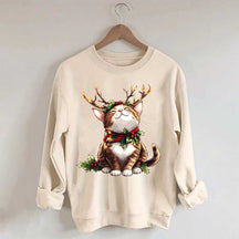 Trendy Sassy Retro Girl Christmas Cat Mom Sweatshirt