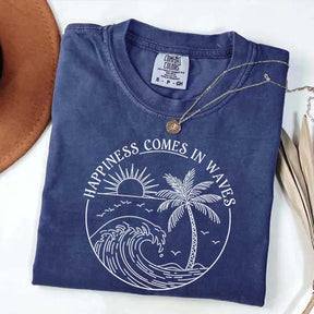 Happiness Comes In Waves Beach Trip T-Shirt