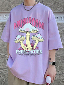 Mushroom & Slogan Graphic Drop Shoulder T-Shirt