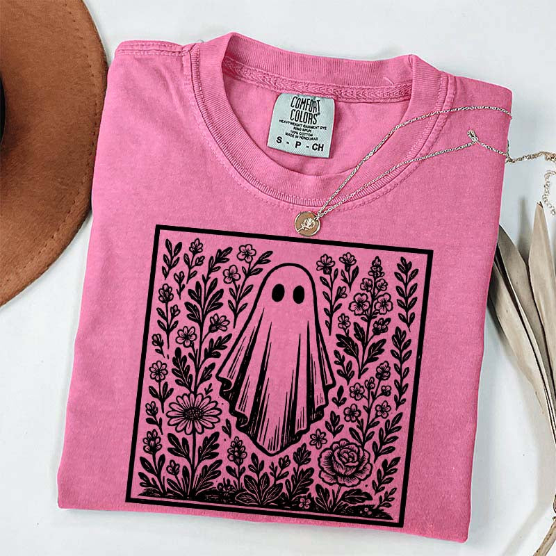 Vintage Wildflowers Graphic With Ghost T-Shirt