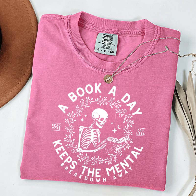 A Book a Day Skeleton Floral T-Shirt