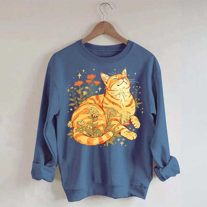 Retro Wildflowers Orange Cat Sweatshirt