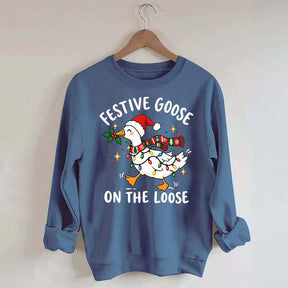 Cute Christmas Festive Goose On The Loose Sweatshirt