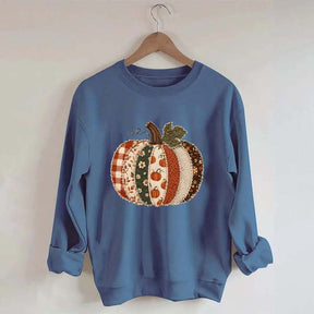 Faux Patchwork Fall Pumpkin Sweatshirt
