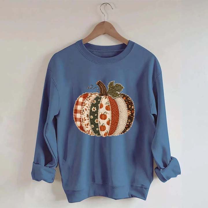 Faux Patchwork Fall Pumpkin Sweatshirt