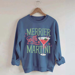 Merrier With A Martini Retro Christmas Sweatshirt
