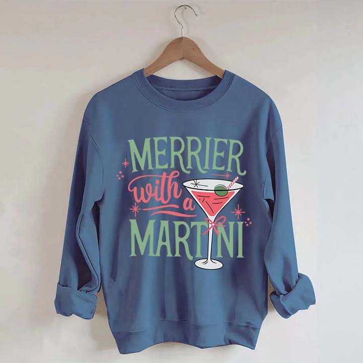 Merrier With A Martini Retro Christmas Sweatshirt