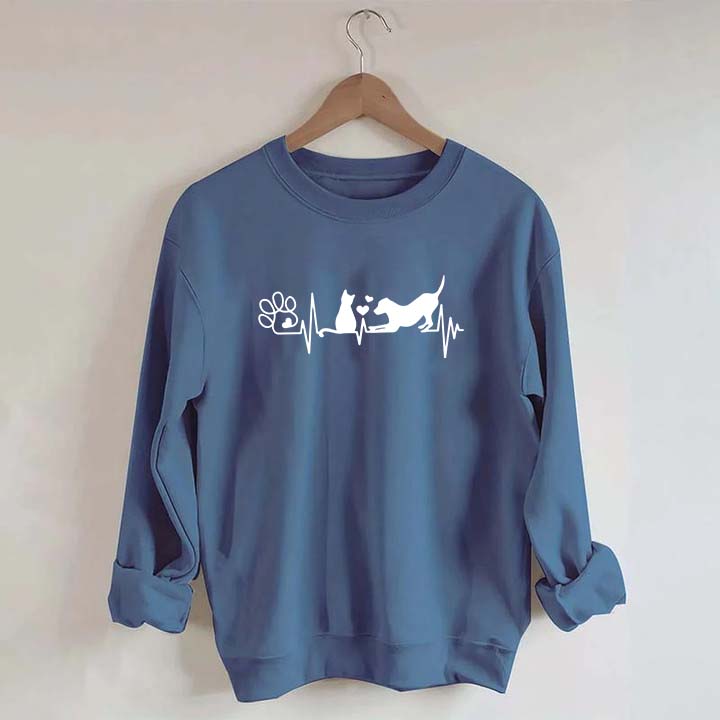 Dog And Cat Mom Heartbeat Sweatshirt
