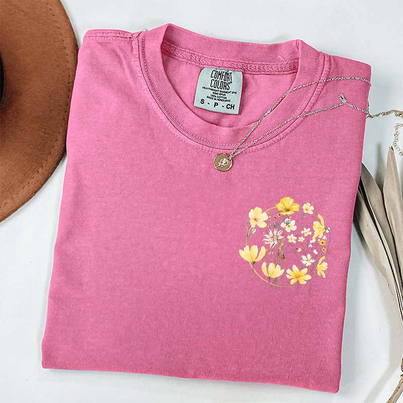 Pocket Pressed Flowers Block Print Floral T-Shirt