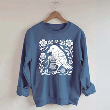 Crow Knitting Linocut Style Bird Sweatshirt