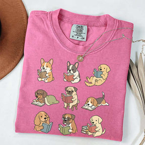 Cute Dogs with Books Animal Graphic T-Shirt