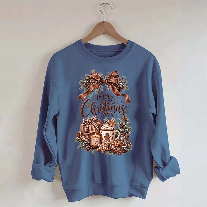 Cozy Christmas Bow Gingerbread Hot Cocoa Holiday Sweatshirt