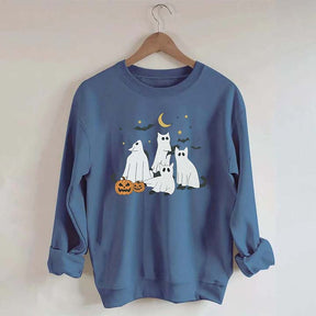 Retro Ghost Black Cat Moon Halloween Sweatshirt