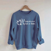 Cute Easily Distracted By Cats and Books Sweatshirt