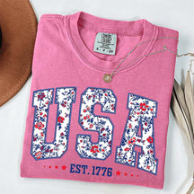 Flower USA Floral Patriotic T-Shirt