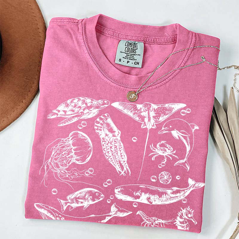Sea Animals 90s Vintage Style T-Shirt