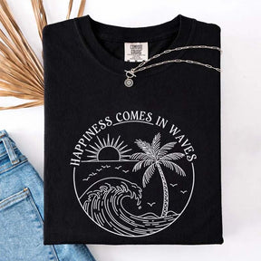 Happiness Comes In Waves Beach Trip T-Shirt