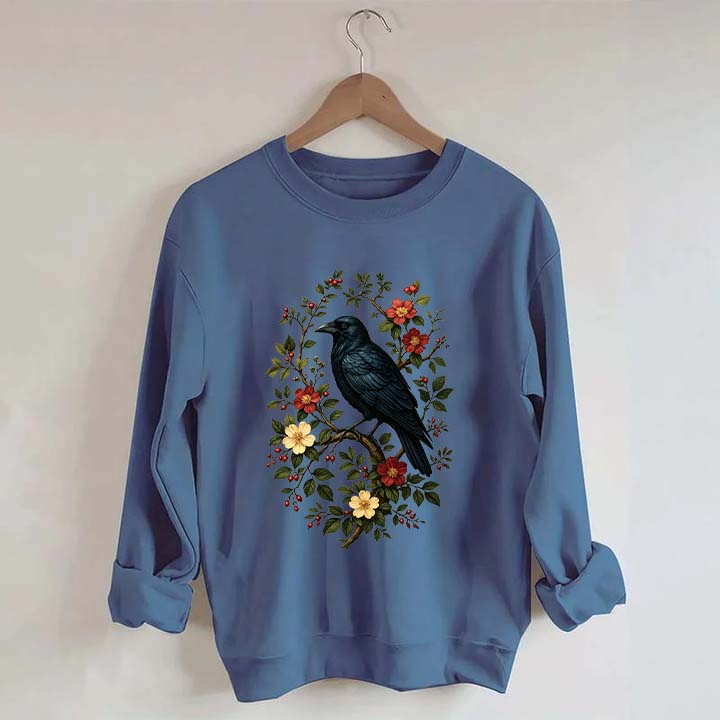 Vintage Raven Gothic Cottagecore Floral Sweatshirt
