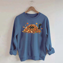 Cute Black Cat Autumn Leaves Sweatshirt