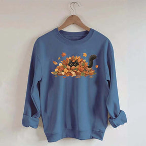 Cute Black Cat Autumn Leaves Sweatshirt