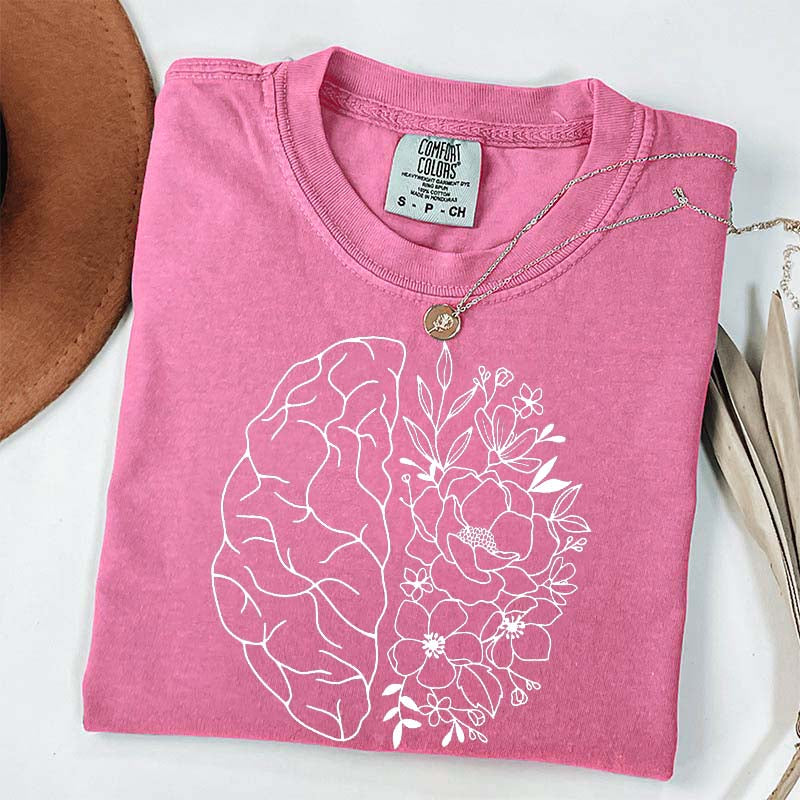 Mental Health Floral Brain Anatomy T-Shirt