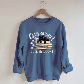 Reader Easily Distracted By Cats And Books Sweatshirt