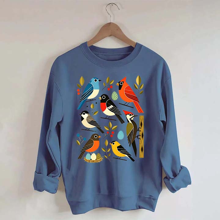 Retro Backyard Birds Cardinal Bluebird Robin Woodpecker Sweatshirt