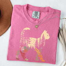 Boho Cat Plants Nature Trees Wild Flowers T-Shirt