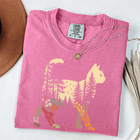 Boho Cat Plants Nature Trees Wild Flowers T-Shirt