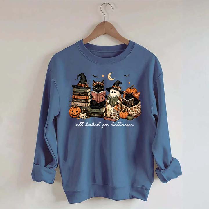 All Booked For Halloween Pumpkin Cats Book Sweatshirt