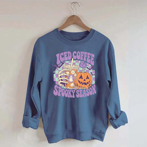 Spooky Season Ice Coffee Preppy Halloween Sweatshirt