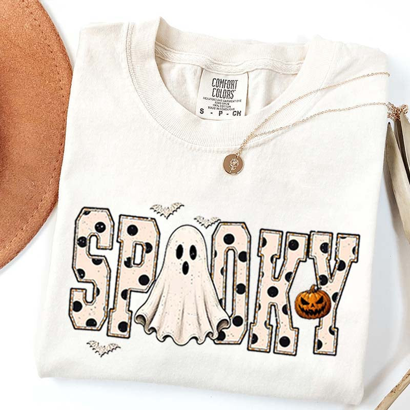 Retro Spooky Halloween Ghost White Dots T-Shirt