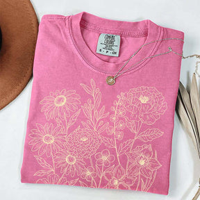 Vintage Pressed Flowers Minimalist Line T-Shirt