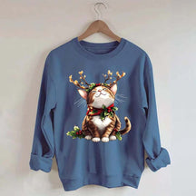 Trendy Sassy Retro Girl Christmas Cat Mom Sweatshirt