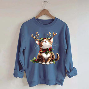 Trendy Sassy Retro Girl Christmas Cat Mom Sweatshirt
