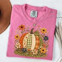 Faux Patchwork Floral Pumpkin T-Shirt