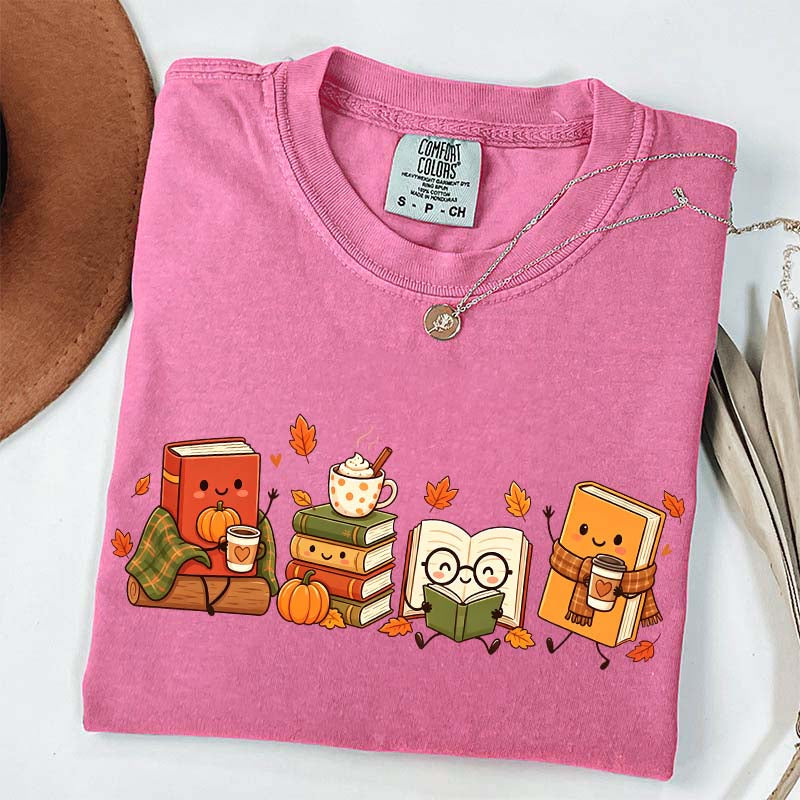 Cozy Book Lover Coffee Pumpkin T-Shirt