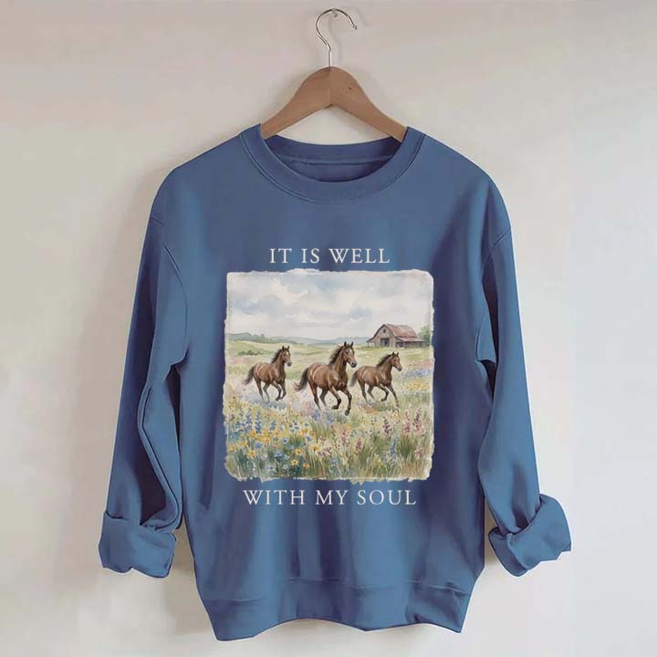 It Is Well With My Soul Horses Floral Sweatshirt