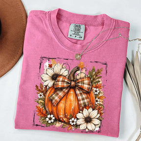 Pumpkin Bow Fall Graphic Floral T-Shirt
