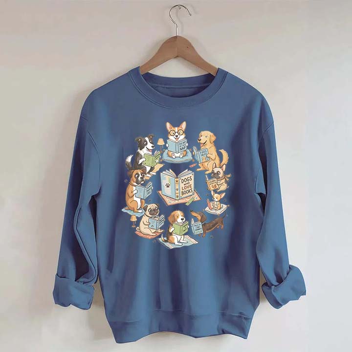 Bookworm Fiction Dog Reading Sweatshirt