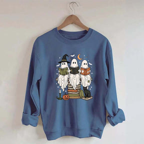 Boo Ghost Reading Books Halloween Sweatshirt